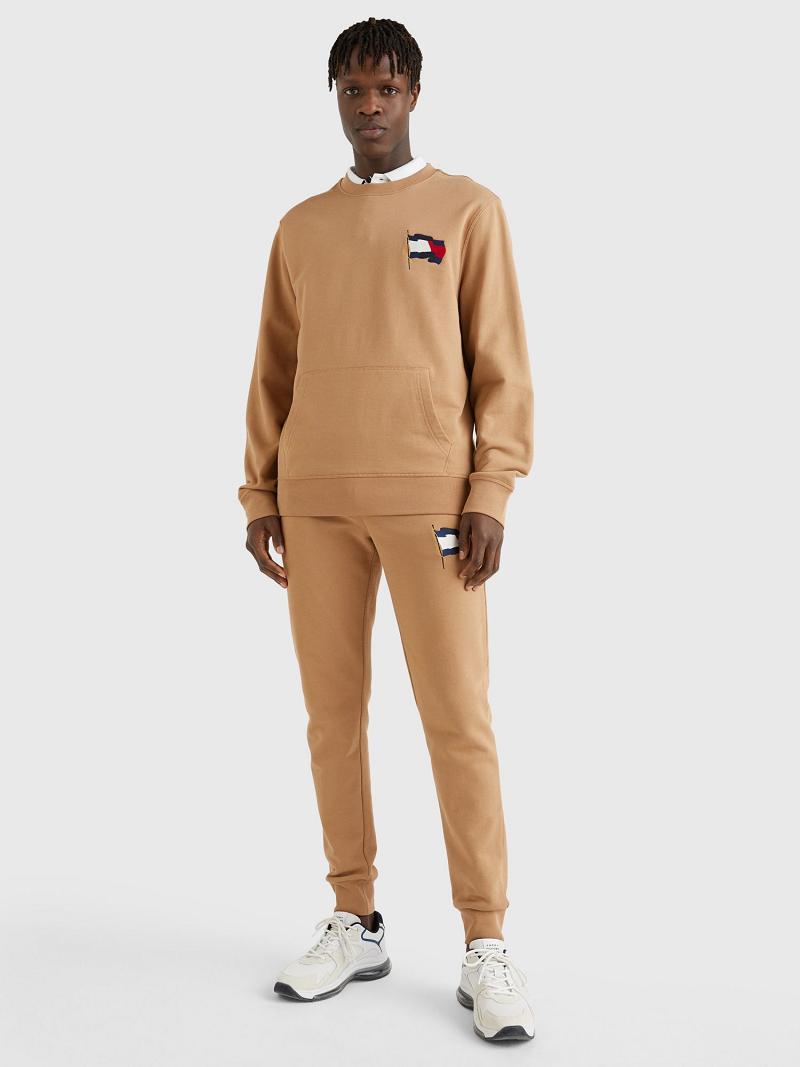 Férfi Tommy Hilfiger Wavy Flag Pulóverek Barna | HU 924NWY